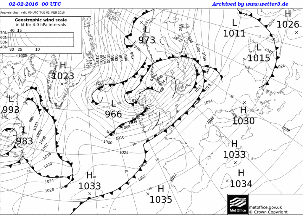 The isobars are very close together, causing a high pressure gradient.